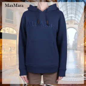 S Max Mara  |Long Sleeves Plain Cotton Logo Hoodies & Sweatshirts