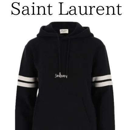 Saint Laurent  |Long Sleeves Cotton Logo Hoodies & Sweatshirts