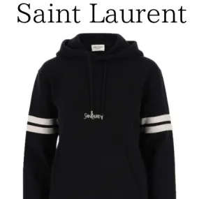 Saint Laurent  |Long Sleeves Cotton Logo Hoodies & Sweatshirts