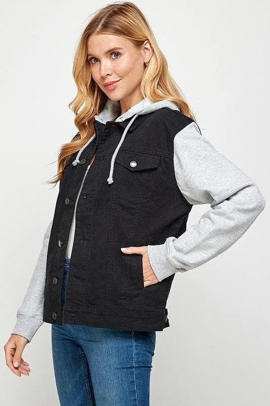 Women's Denim Jacket with Fleece Hoodies
